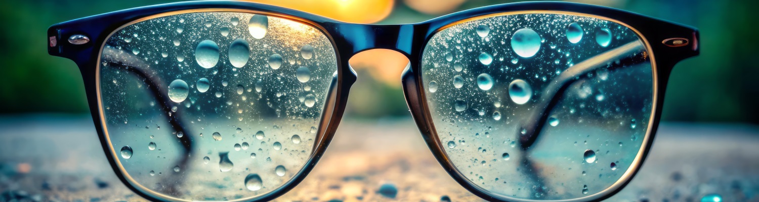 water droplets on eye glasses